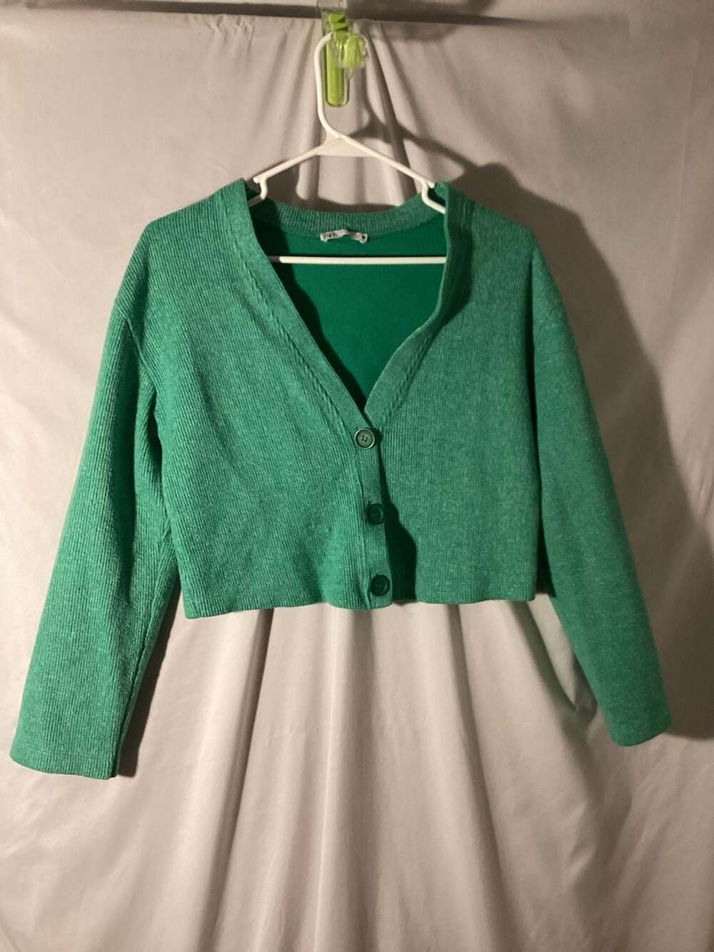 Zara Green Ribbed Cropped Cardigan